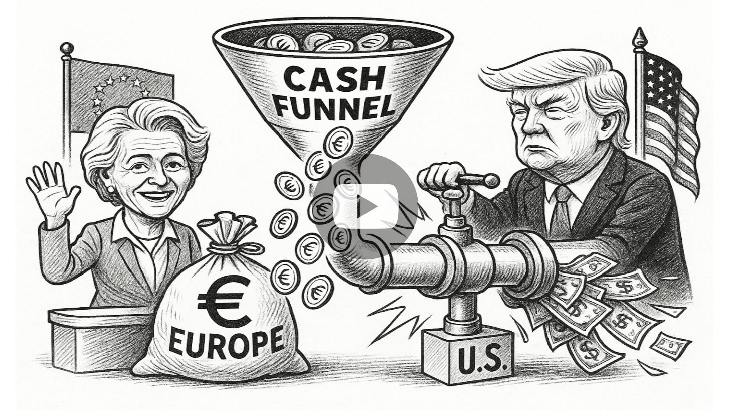 Cartoon cover, Europe (EZU): America's Stimulus, Invoiced to Brussels